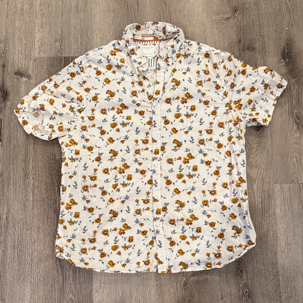Denim & Flower White and Orange Floral Men's Shirt